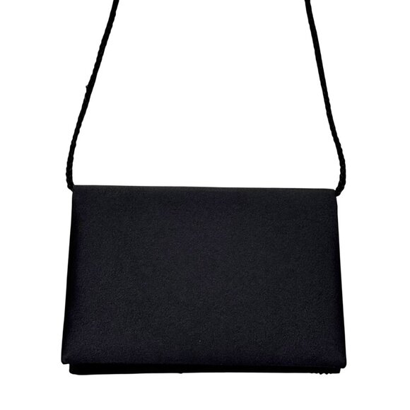 VTG Small Evening Bag Black Satin Embellished Beaded Sequins Event Glam - Picture 5 of 10